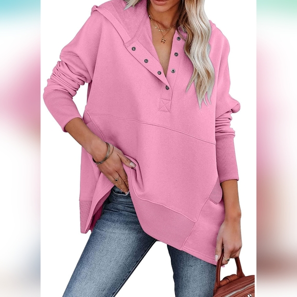 Oversized Hooded Sweatshirt, Rose Pink, Large - Picture 10 of 10
